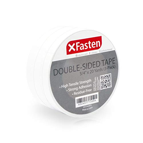 XFasten Double Sided Tape, Removable, 3/4-Inch by 20-Yards, Pack of 3