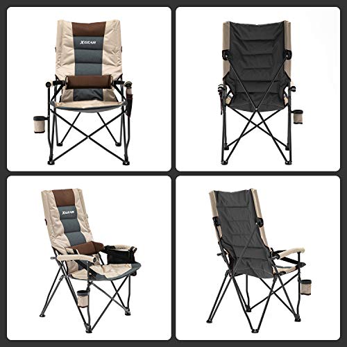 Outdoor Lumbar Support Camping Chair Padded Lawn Chair Folding Chair