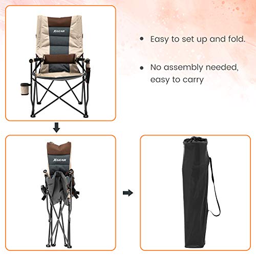 Outdoor Lumbar Support Camping Chair Padded Lawn Chair Folding Chair