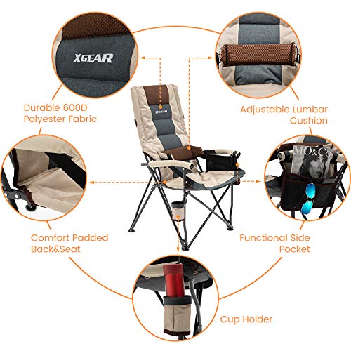 Outdoor Lumbar Support Camping Chair Padded Lawn Chair Folding Chair