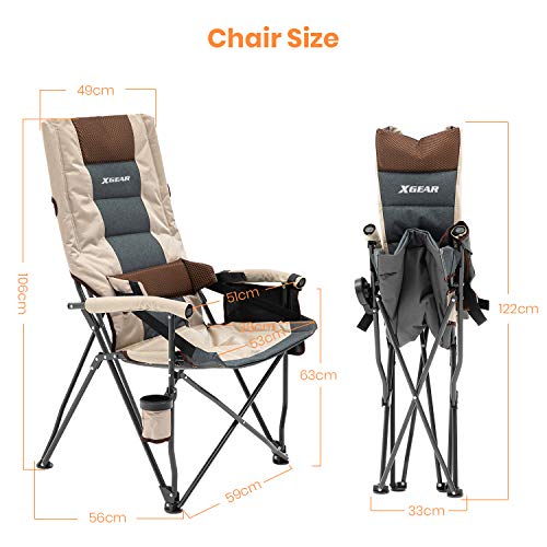 Outdoor Lumbar Support Camping Chair Padded Lawn Chair Folding Chair