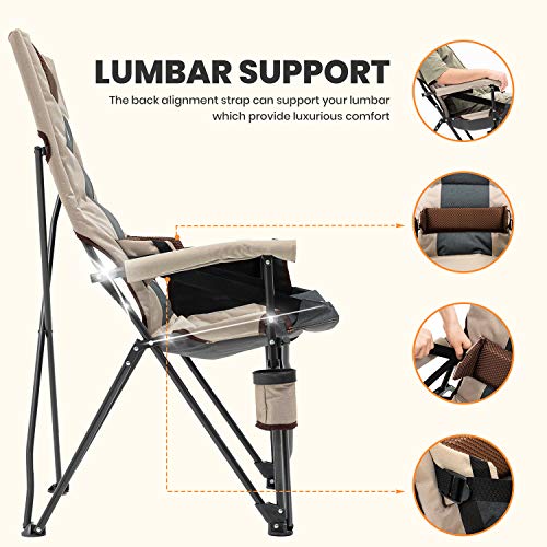 Outdoor Lumbar Support Camping Chair Padded Lawn Chair Folding Chair