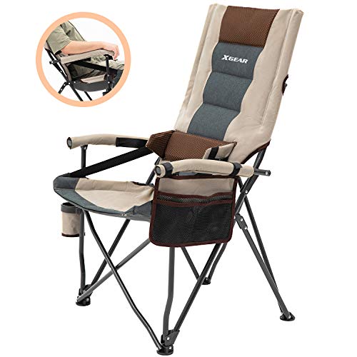 Outdoor Lumbar Support Camping Chair Padded Lawn Chair Folding Chair