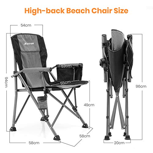 XGEAR Portable Folding Camping Chair High Back Cup Holder Hard Arm...
