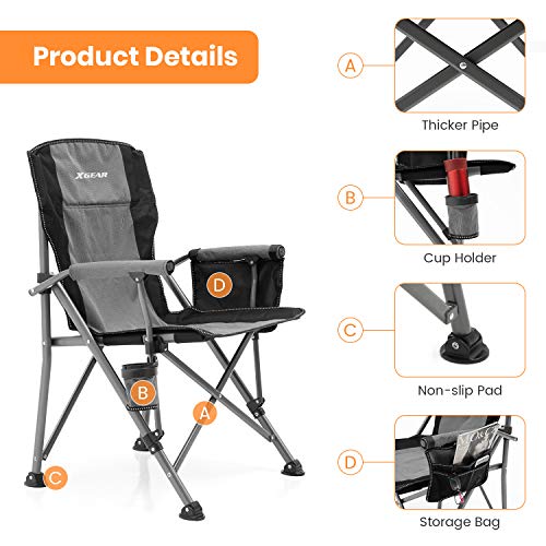 XGEAR Portable Folding Camping Chair High Back Cup Holder Hard Arm...
