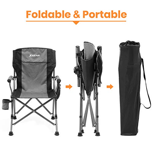 XGEAR Portable Folding Camping Chair High Back Cup Holder Hard Arm...