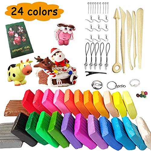 24 Colors Polymer Clay,Baken Soft Clay,Oven Baking Clay Kit with 5...