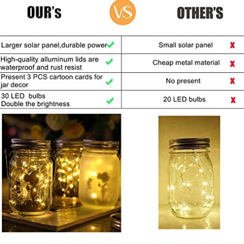 Solar Mason Jar Lights - Solar String Mason Lid Fairy Star Firefly...