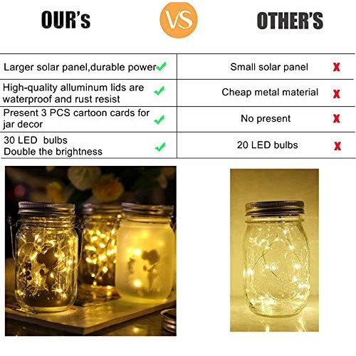 Solar Mason Jar Lights - Solar String Mason Lid Fairy Star Firefly...