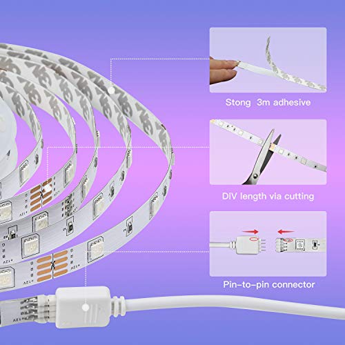 XINLIGHT LED Strip Lights, 16.4ft RGB Color Changing Light Strip K...