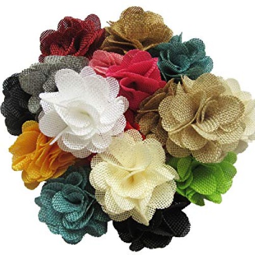 XiXiboutique 15pcs Burlap Flower Roses 3D Fabric Flowers for Headb...