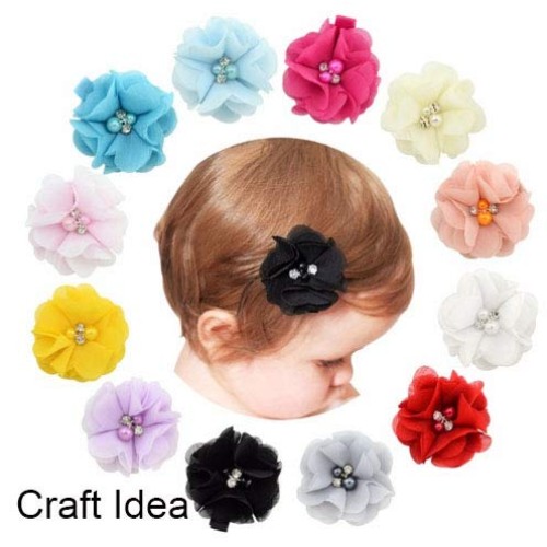 XiXiboutique 20 Chiffon Flower w/Rhinestone Pearl Silk Flower Fabr...
