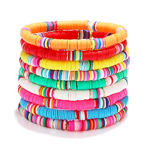 XOCARTIGE Surfer Heishi Bracelets for Women Stackable Rainbow Viny...
