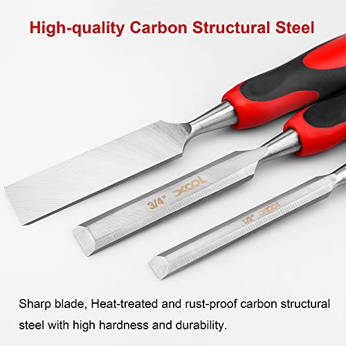 XOOL 3-piece Wood Chisel Set with Wallet, Steel Construction, Soft...