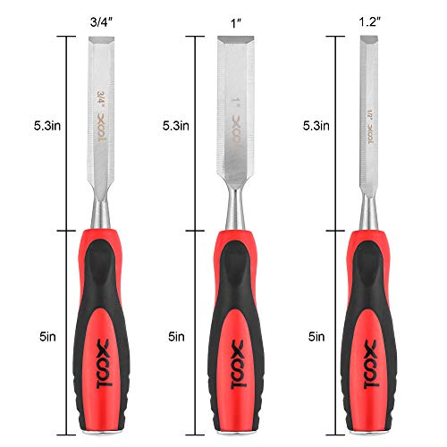 XOOL 3-piece Wood Chisel Set with Wallet, Steel Construction, Soft...