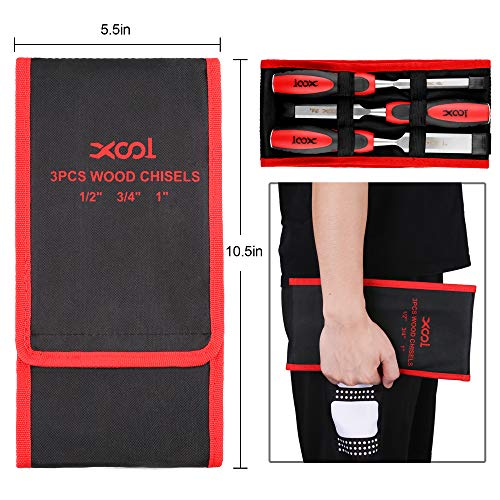 XOOL 3-piece Wood Chisel Set with Wallet, Steel Construction, Soft...