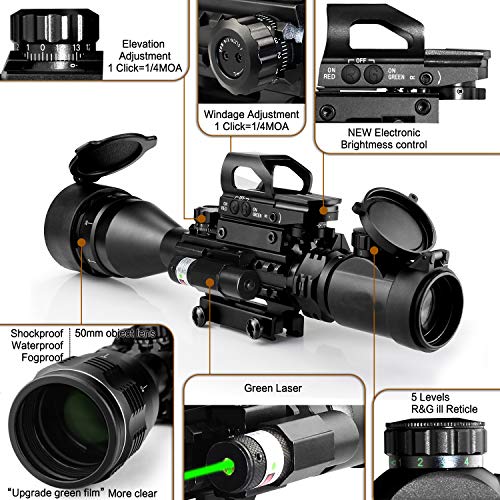 Hunting Rifle Scope Combo C4-16x50 Dual Illuminated with Green Las...
