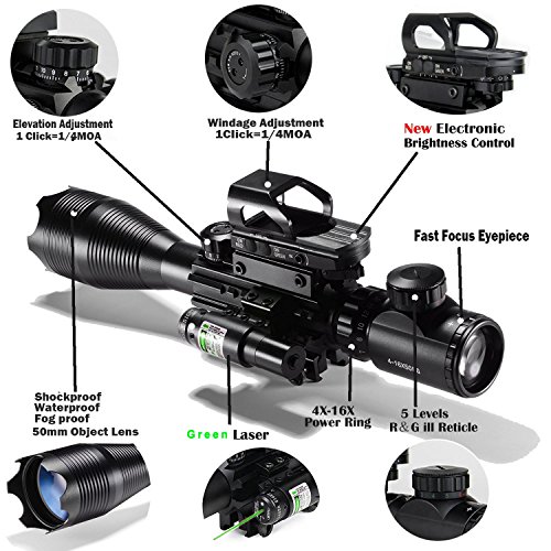 Hunting Rifle Scope Combo C4-16x50EG Dual Illuminated with Green L...