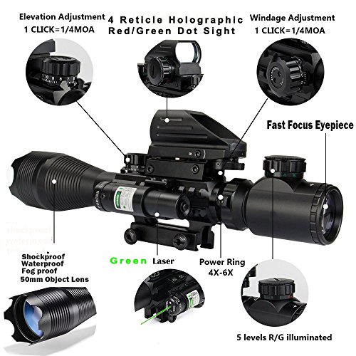 Rifle Scope Combo C4-16x50EG with Laser and 4 Holographic Red&Gree...