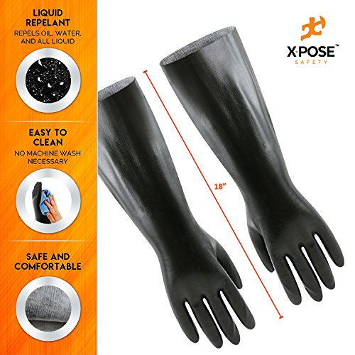 18” Chemical Resistant Gloves - 3 Pairs - Heavy Duty, PVC Coated, ...