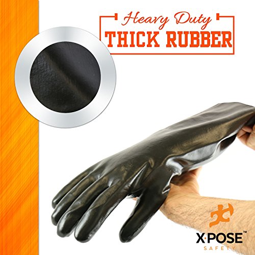 18” Chemical Resistant Gloves - 3 Pairs - Heavy Duty, PVC Coated, ...