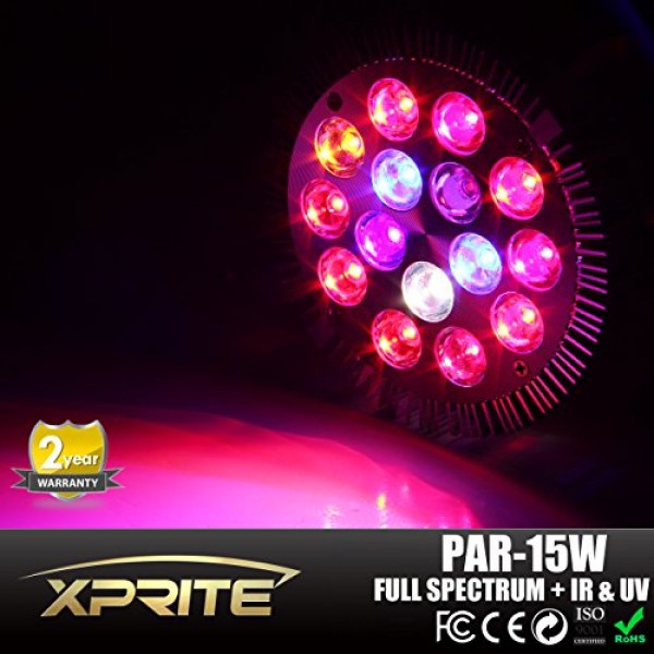 Xprite 15W Led Grow Light Bulb, Full Spectrum Red Blue White Orang...