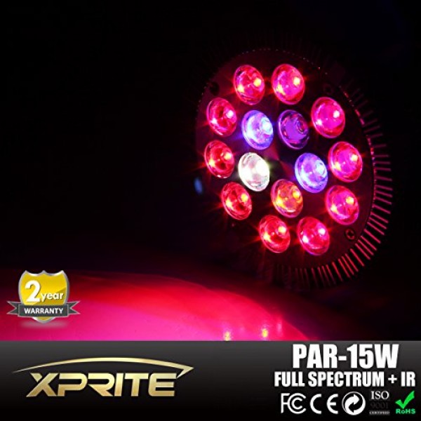 Xprite 15W Led Grow Light Bulb, Red Blue White & IR LED Grow Lamps...