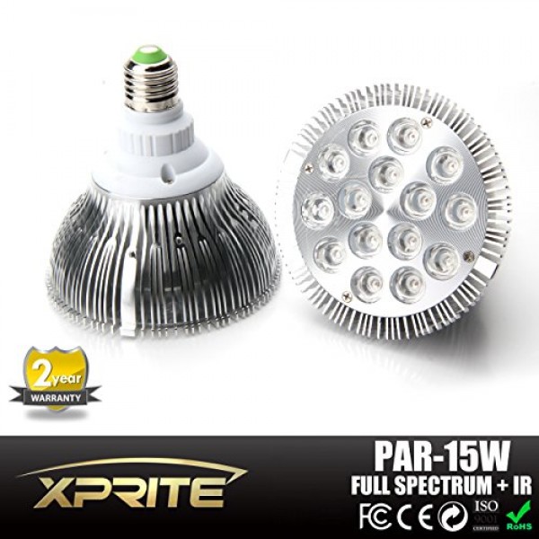 Xprite 15W Led Grow Light Bulb, Red Blue White & IR LED Grow Lamps...