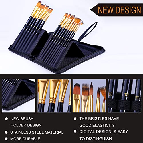 Artists Paint Brushes Set, 15pcs Paint Brushes for Acrylic Waterco...
