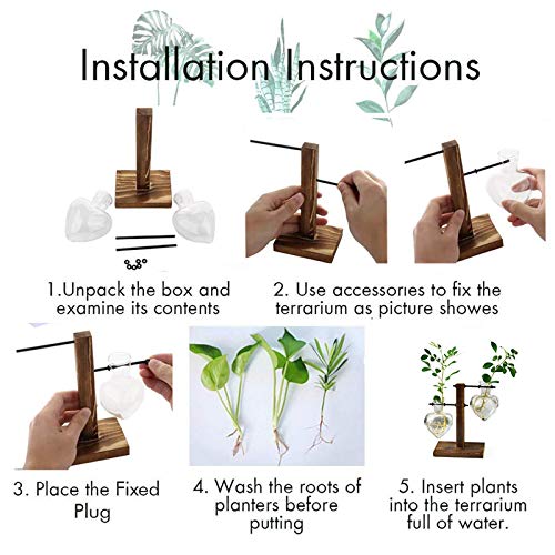 XXXFLOWER Plant Terrarium Wooden Stand, Hydroponic Planter Bulb Gl...