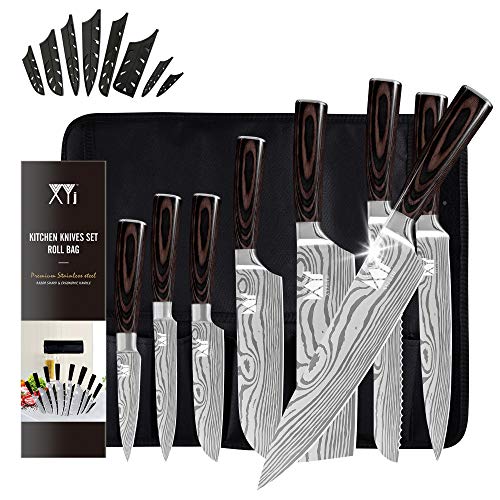 XYJ 8-pieces Stainless Steel Chef Knives Set Razor Sharp Paring Ut...