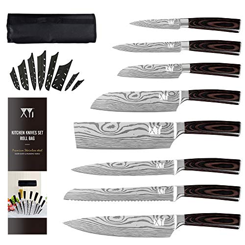 XYJ 8-pieces Stainless Steel Chef Knives Set Razor Sharp Paring Ut...