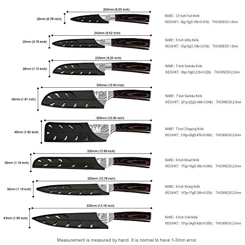 XYJ 8-pieces Stainless Steel Chef Knives Set Razor Sharp Paring Ut...