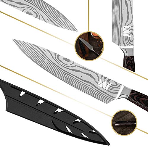 XYJ 8-pieces Stainless Steel Chef Knives Set Razor Sharp Paring Ut...