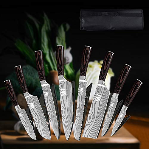 XYJ 8-pieces Stainless Steel Chef Knives Set Razor Sharp Paring Ut...