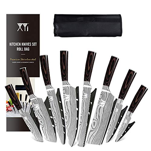 XYJ 8-pieces Stainless Steel Chef Knives Set Razor Sharp Paring Ut...