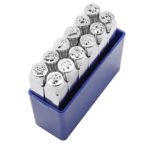 12 Pack 6mm 1/4 Design Stamps, 12 Mixed Patterns Metal Punch Stam...