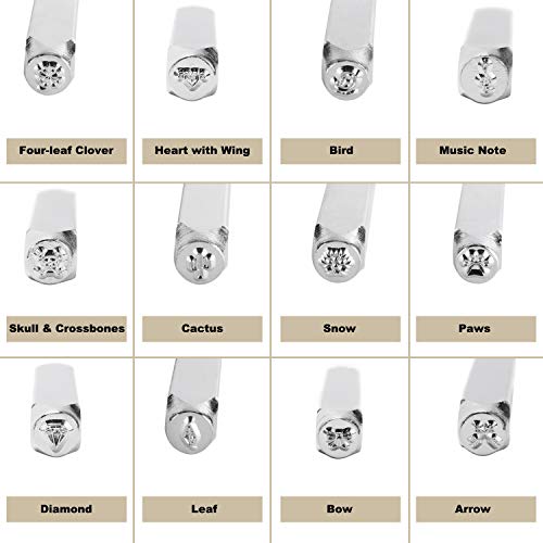 12 Pack 6mm 1/4 Design Stamps, 12 Mixed Patterns Metal Punch Stam...