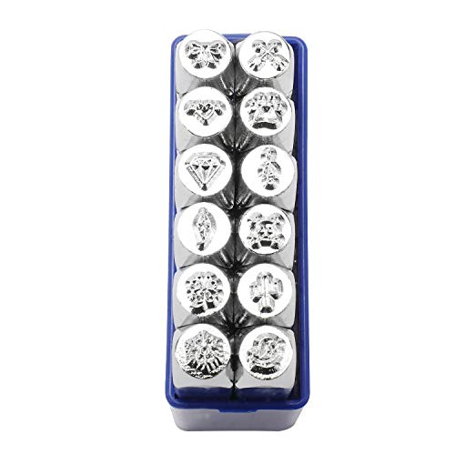 12 Pack 6mm 1/4 Design Stamps, 12 Mixed Patterns Metal Punch Stam...