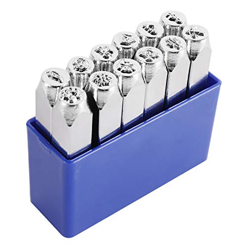 12 Pack 6mm 1/4 Design Stamps, 12 Mixed Patterns Metal Punch Stam...