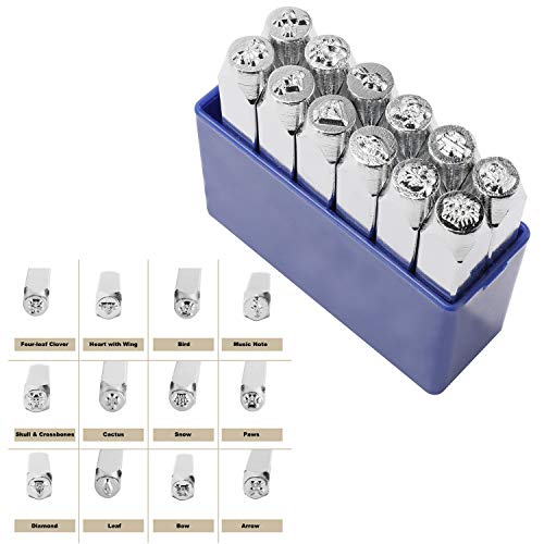 12 Pack 6mm 1/4 Design Stamps, 12 Mixed Patterns Metal Punch Stam...