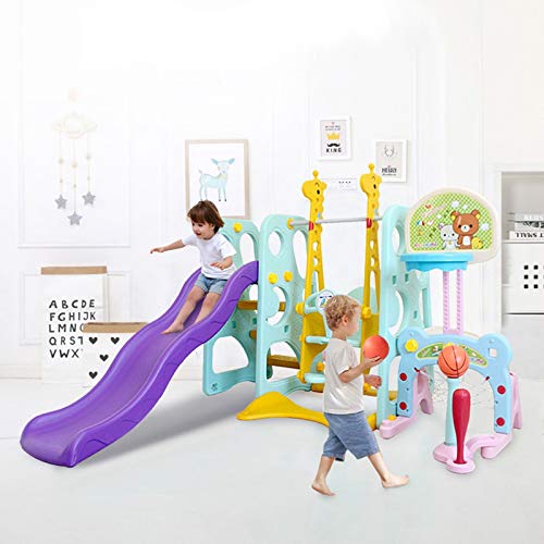 6 in 1 Toddler Slide and Swing Set,Kids Climber Backyard Playgroun...