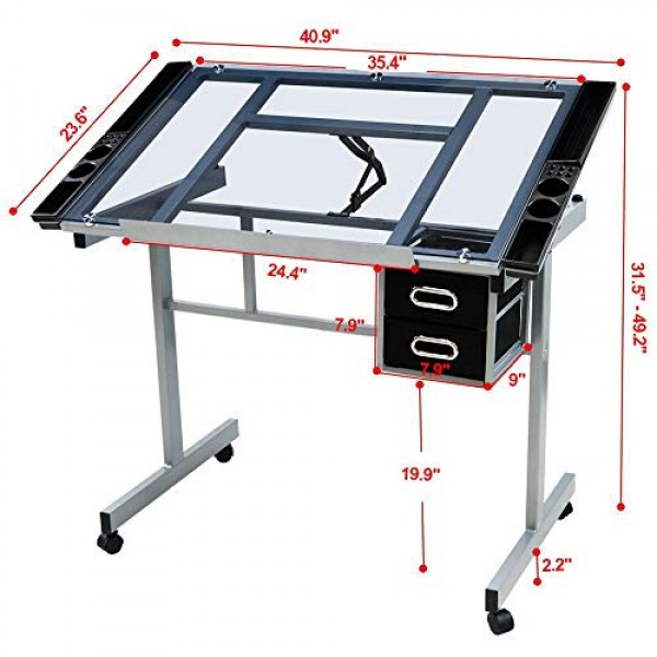 YAHEETECH Adjustable Drafting Table Drawing Desk Art Desk Table Ar...