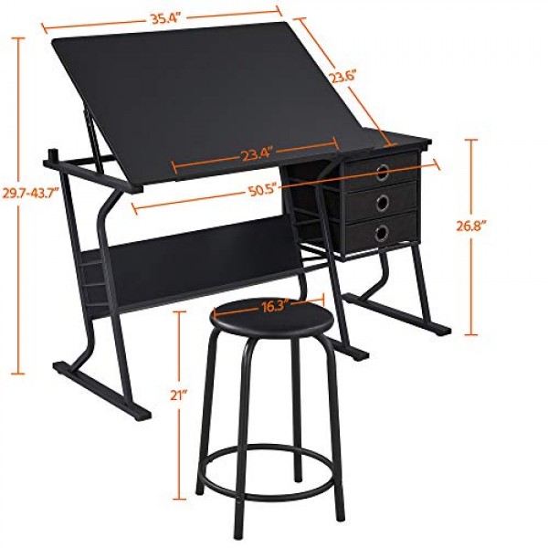 YAHEETECH Adjustable Drafting Table Drawing/Draft/Art/Craft Table/...