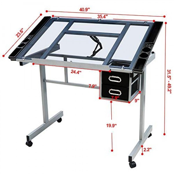 YAHEETECH Drafting Drawing Craft Table Tempered Glass Top Art Arti...