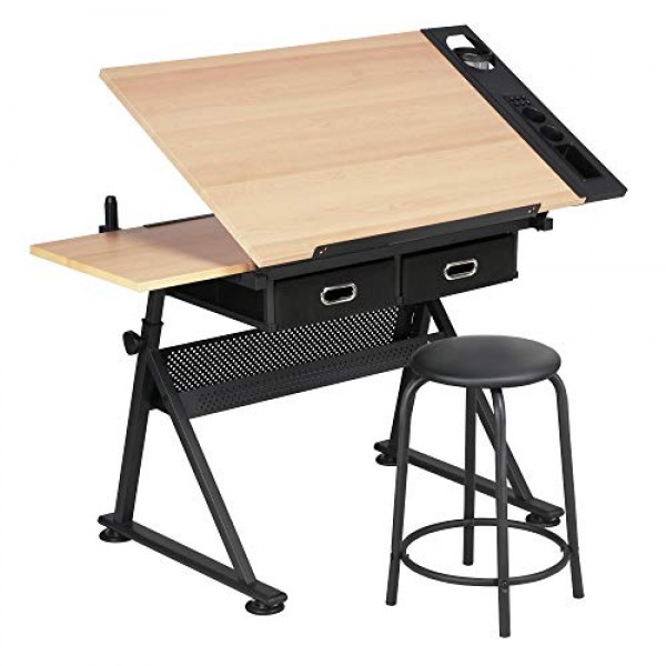YAHEETECH Height Adjustable Drafting Draft Drawing Table Desk Tilt...