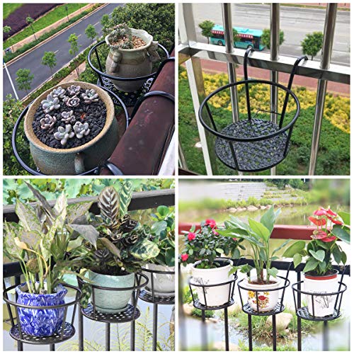 Yardwe Over The Rail Flower Pot Holder for Railings Planter Iron F...