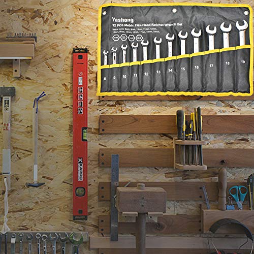 Yashong 12-Piece 8-19MM Metric Flex-Head Ratcheting Wrench Set, Pr...