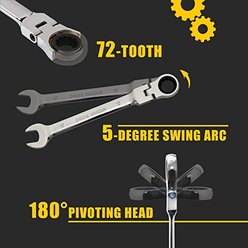 Yashong 12-Piece 8-19MM Metric Flex-Head Ratcheting Wrench Set, Pr...