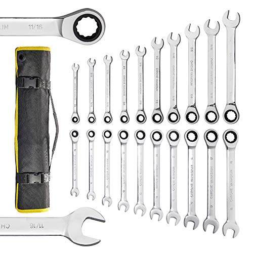 Yashong 20-Piece SAE & Metric Ratcheting Wrench Set, Professional ...